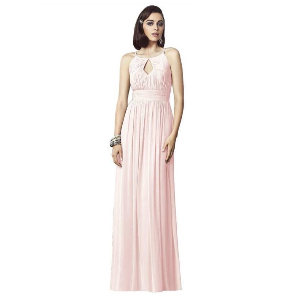 Vivian Diamond Dessy Collection Blush Chiffon Cut Out Maxi Bridesmaid 2906